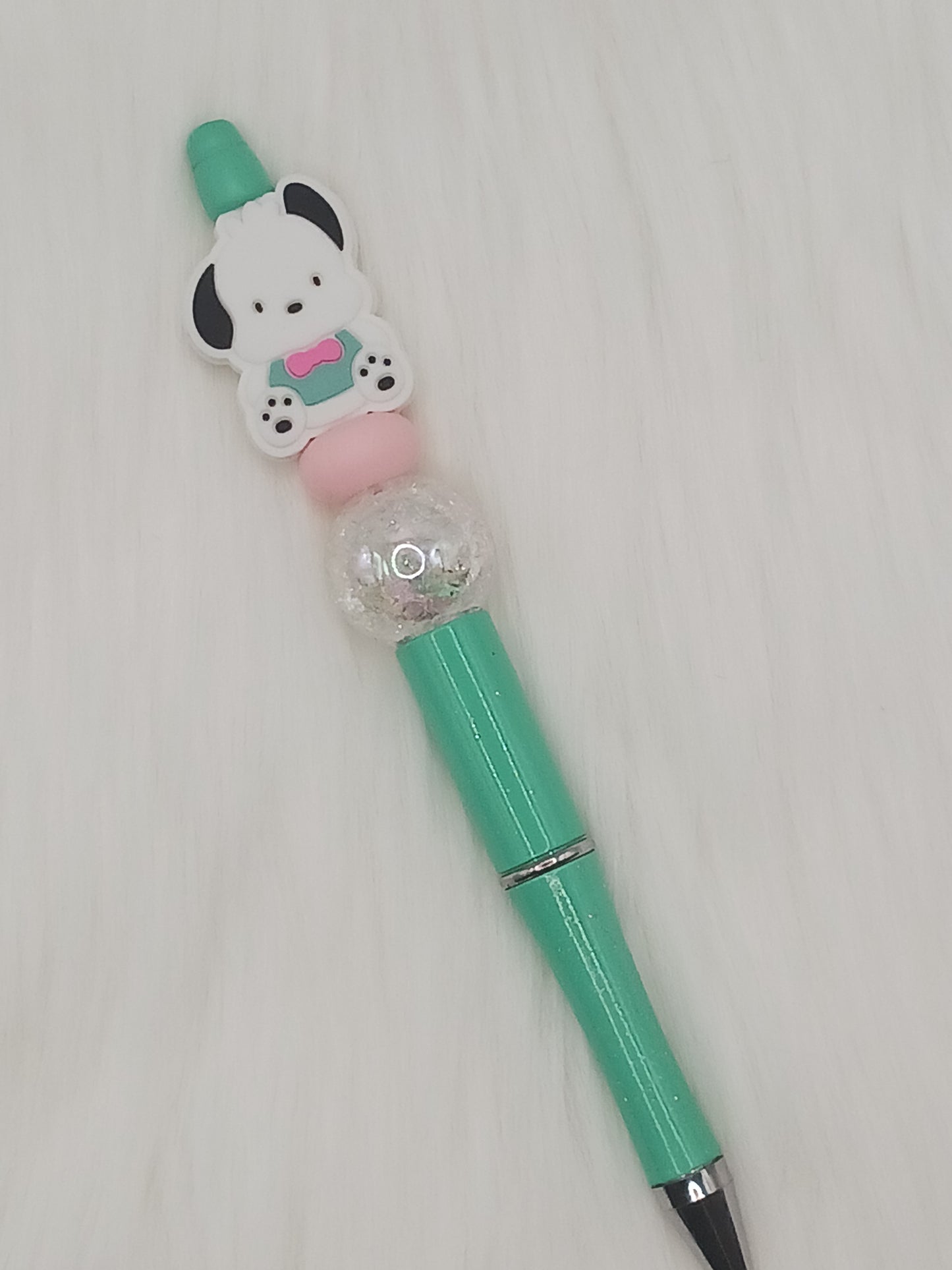 Mint green puppy beaded pen