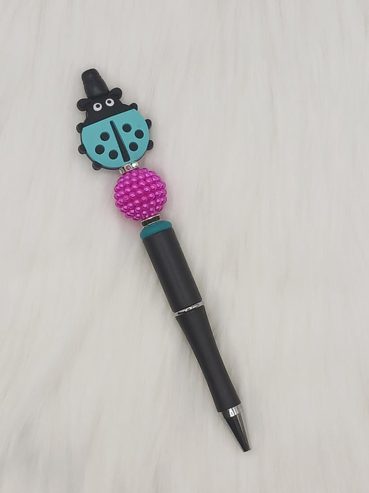 Blue lady bug beaded pen