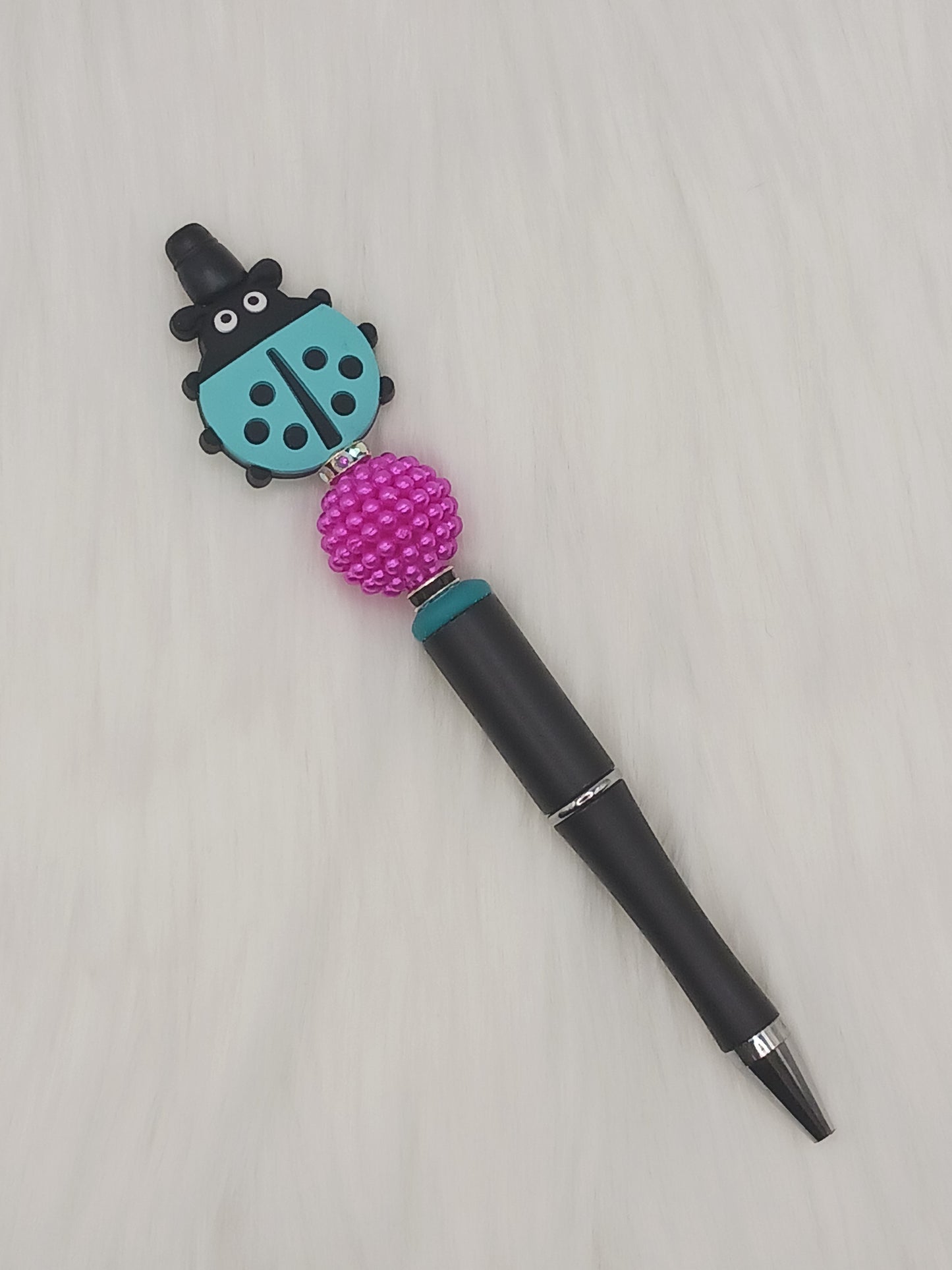 Blue lady bug beaded pen