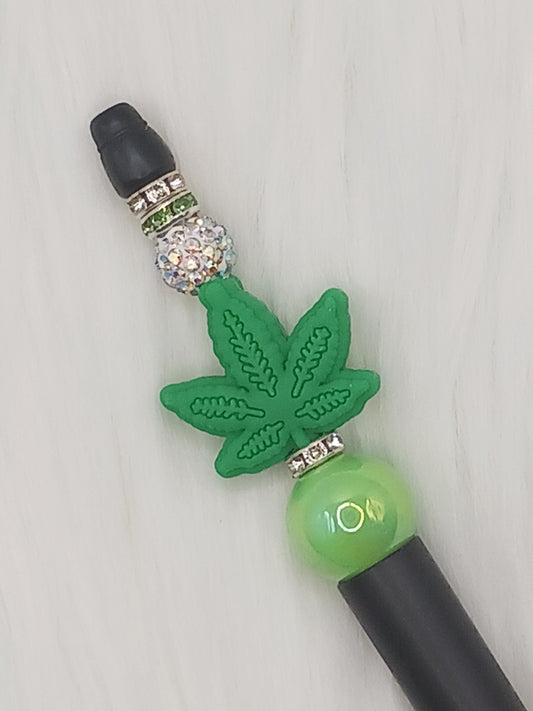 Green herb silicone beaded pen