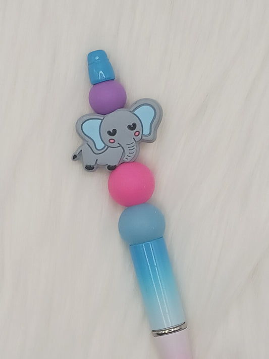 Pink and blue elephant beaded pen