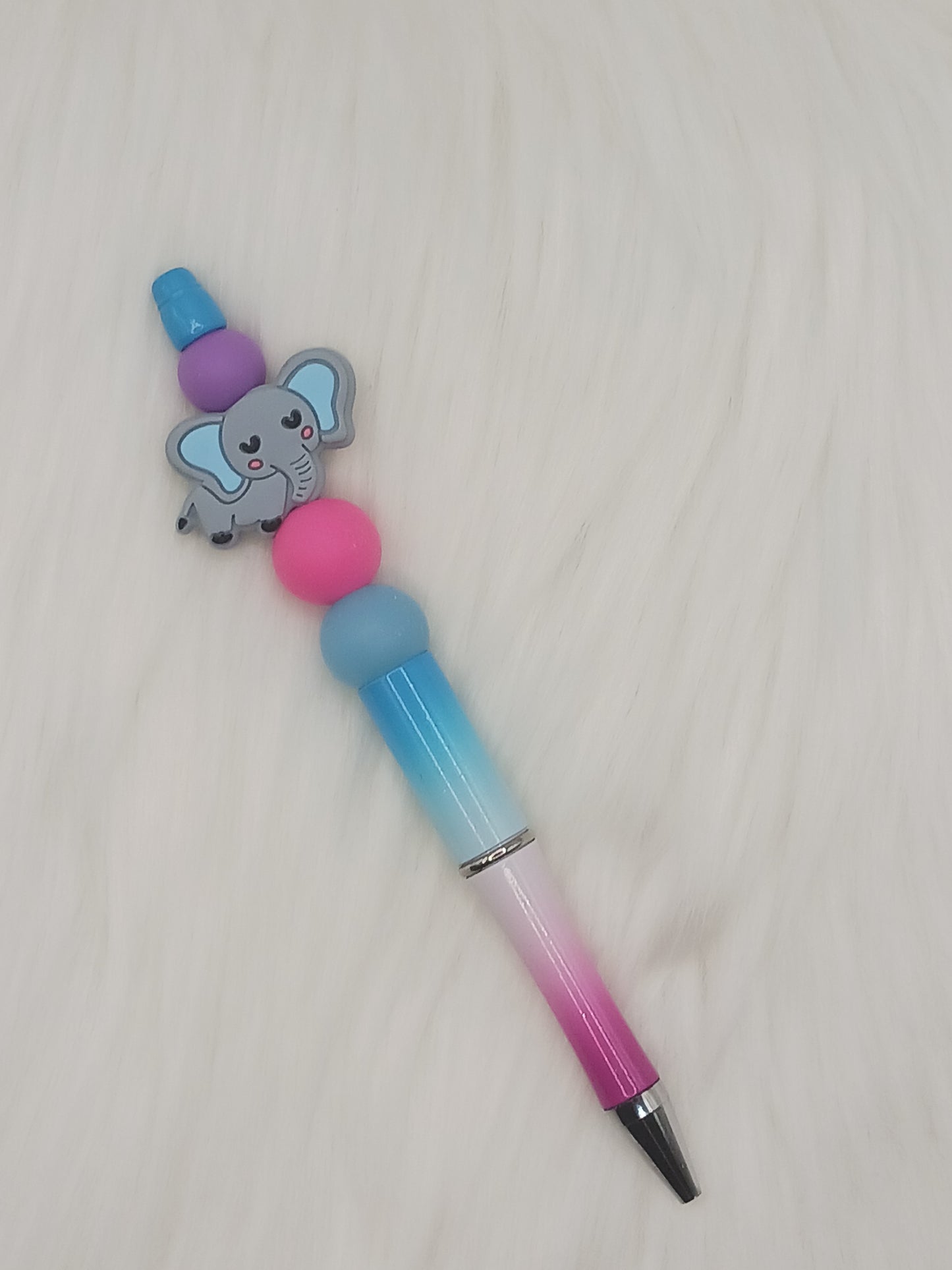 Pink and blue elephant beaded pen