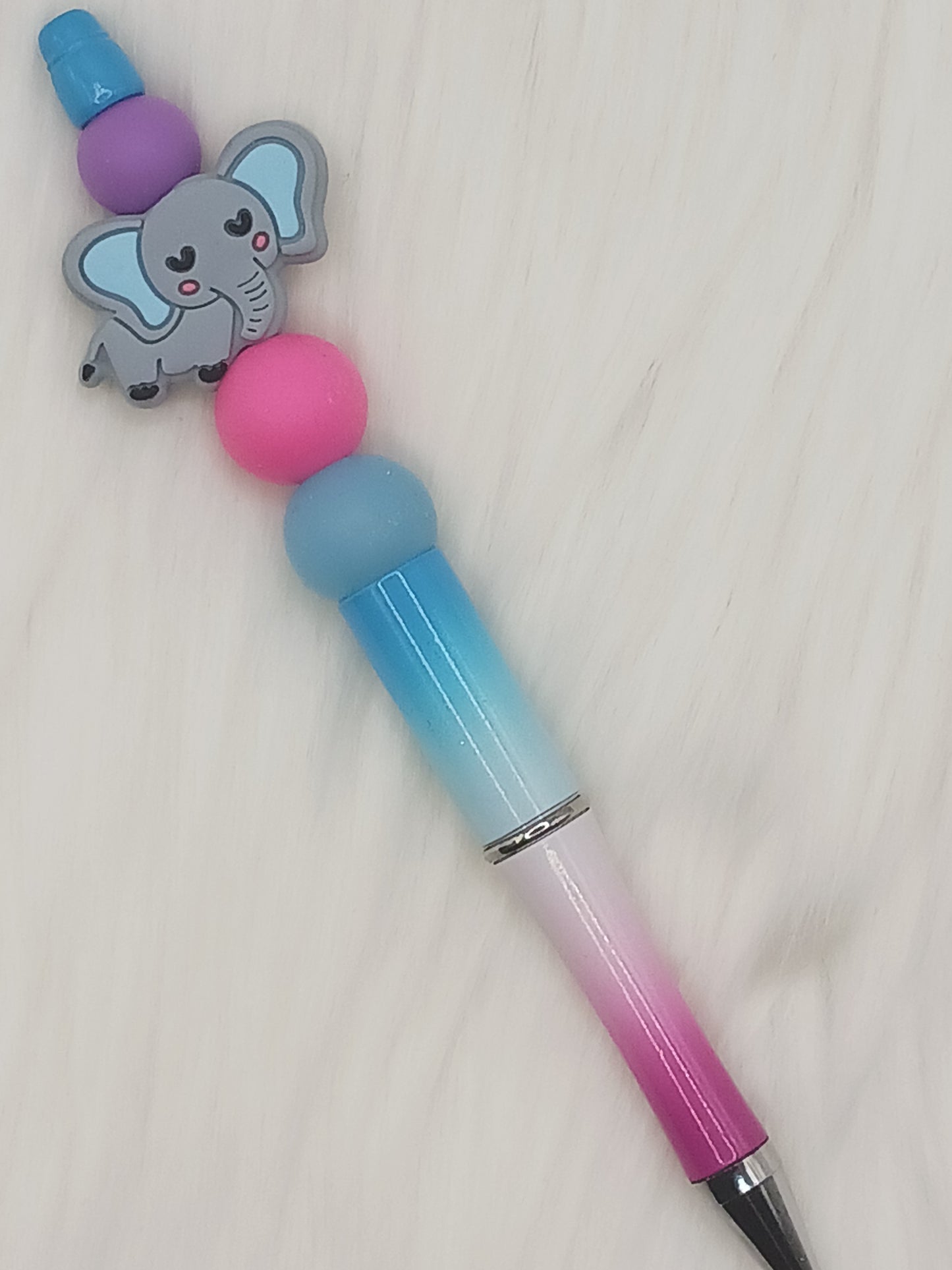 Pink and blue elephant beaded pen