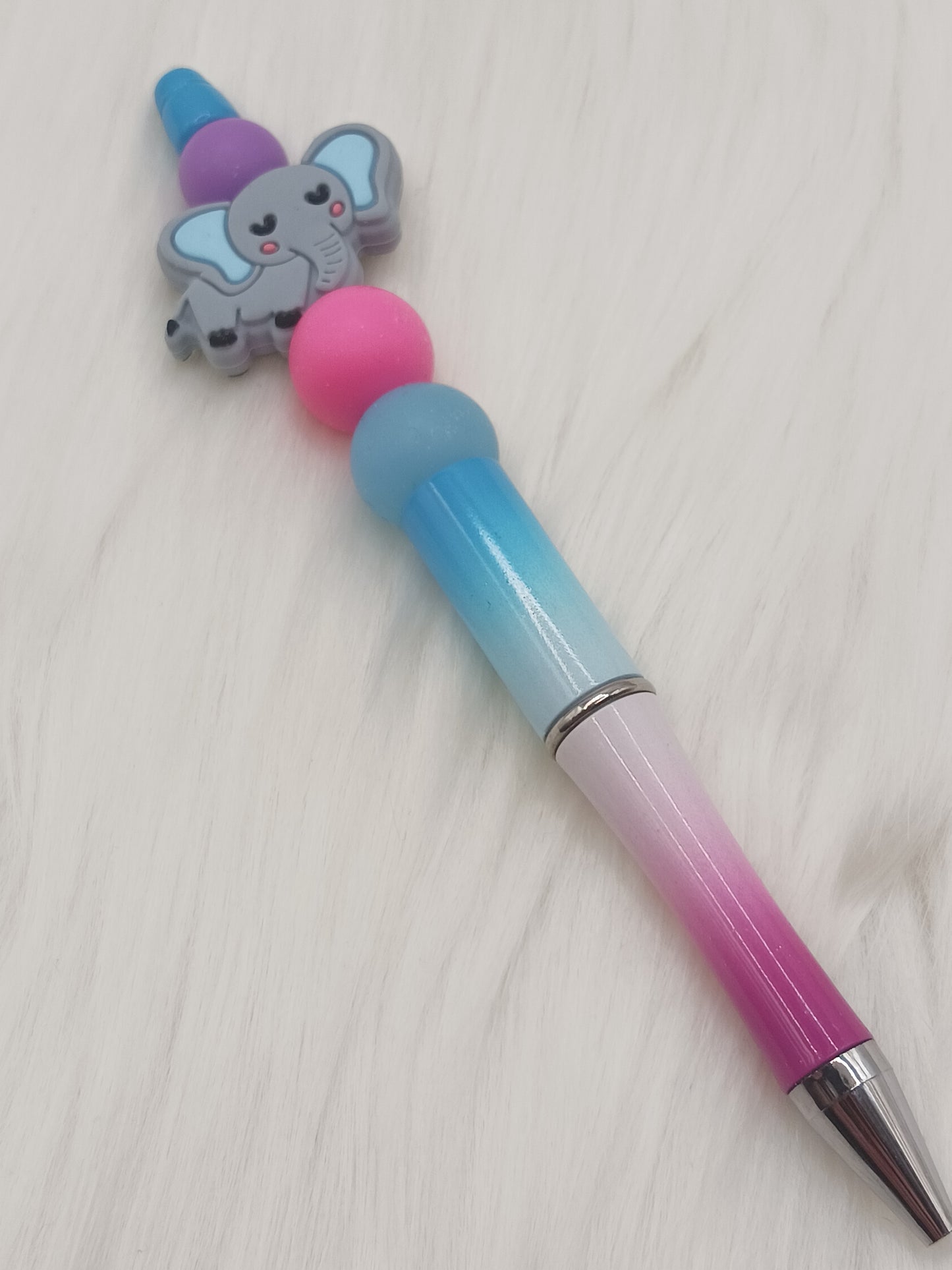 Pink and blue elephant beaded pen