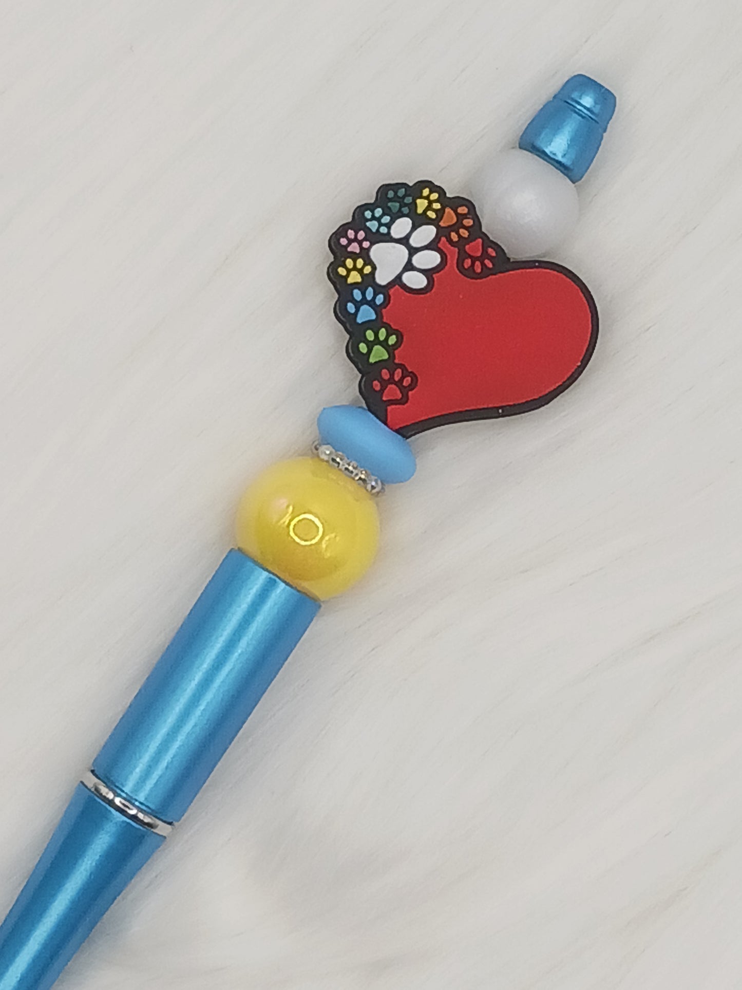 Red heart paw prints beaded pen