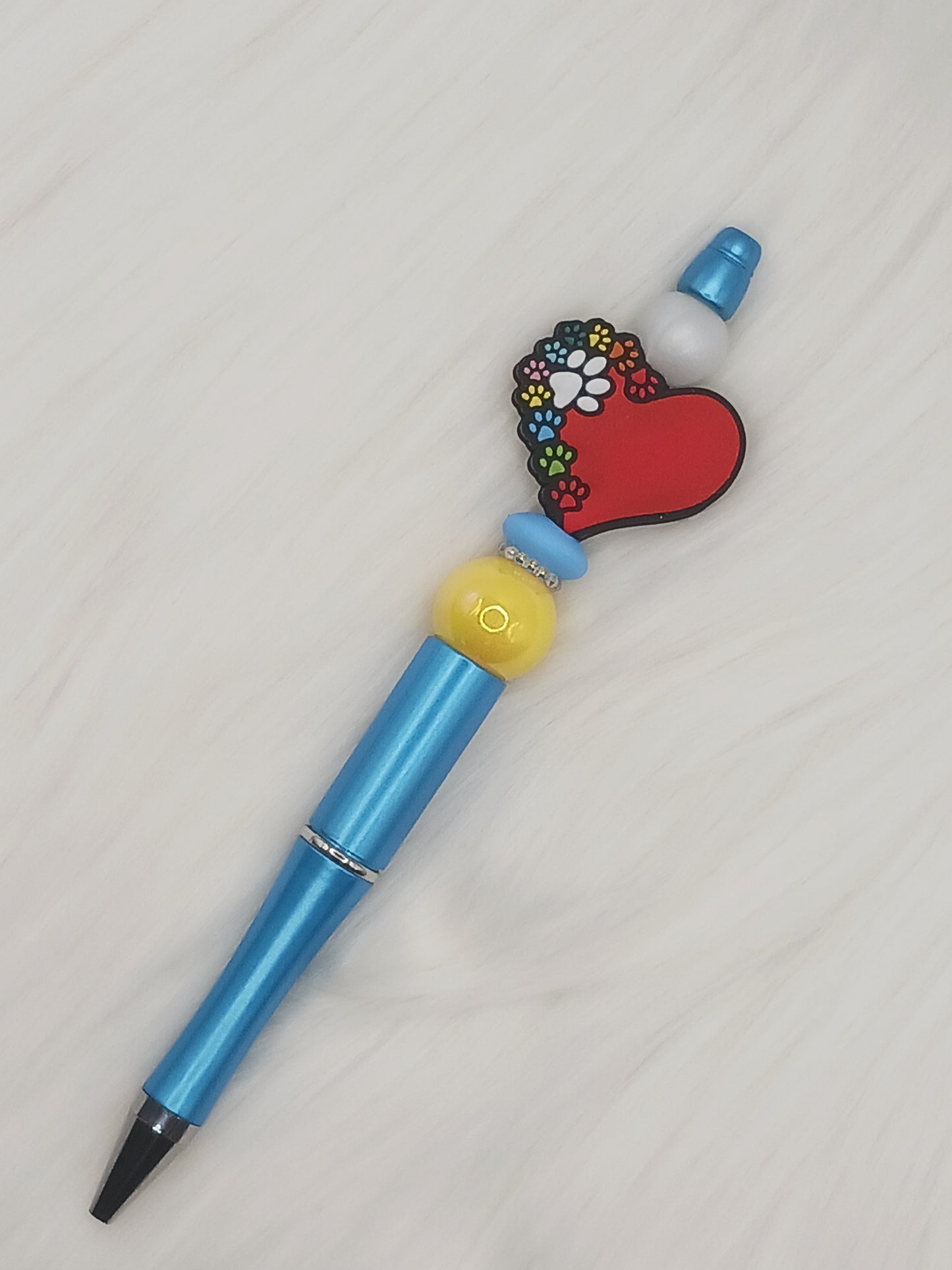 Red heart paw prints beaded pen