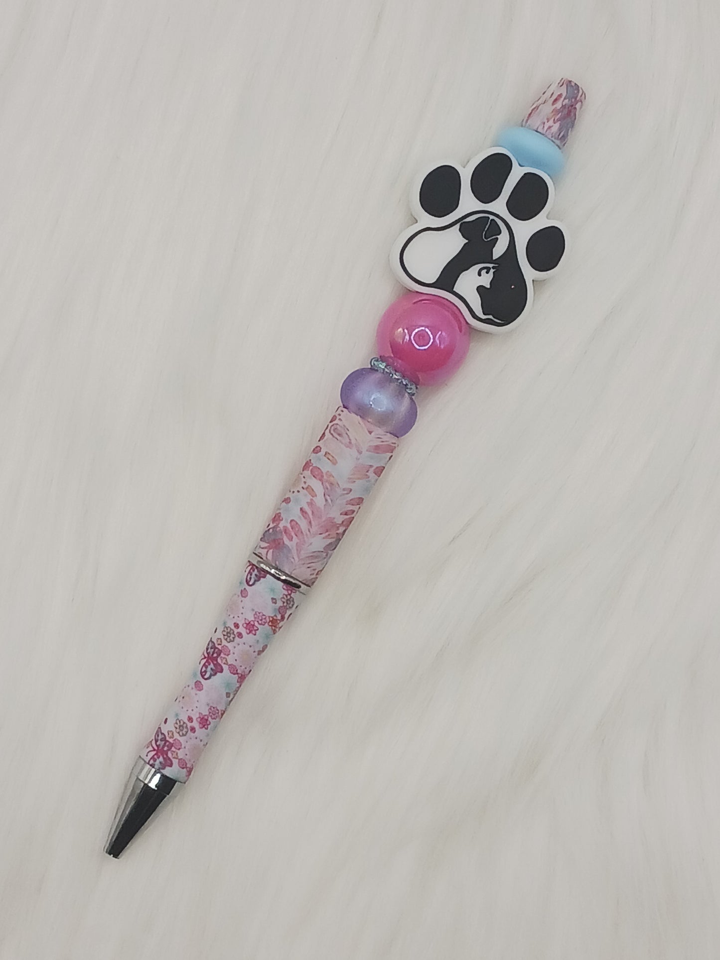 Floral paw print beaded pen