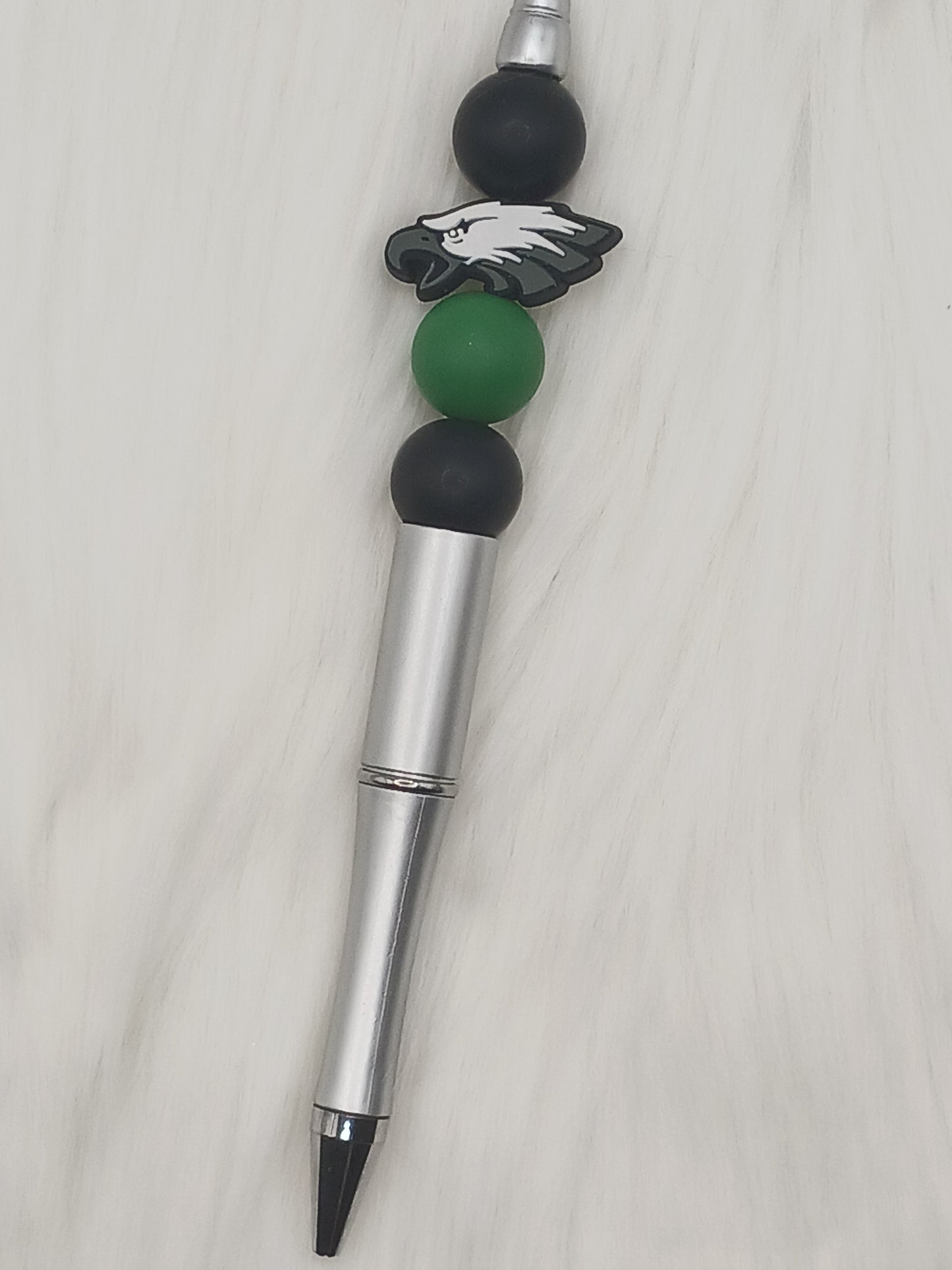 Green bird team silver beaded pen
