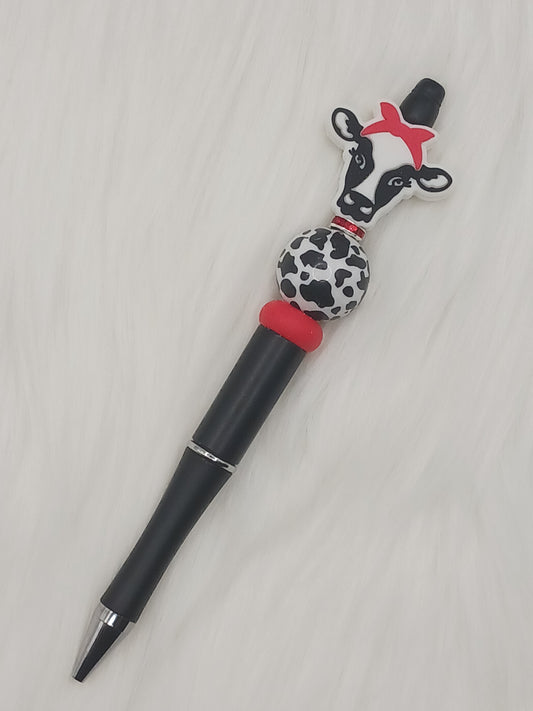 Red bow cow print beaded pen