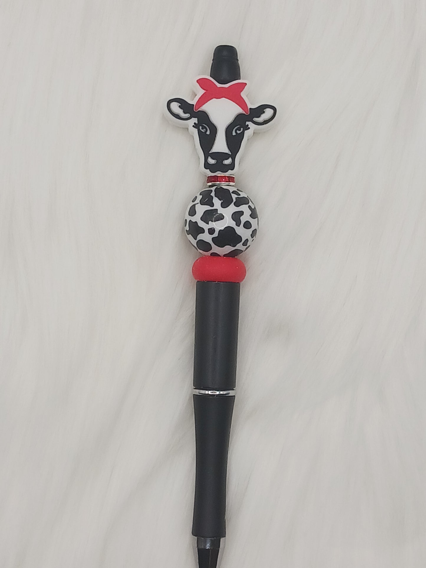 Red bow cow print beaded pen