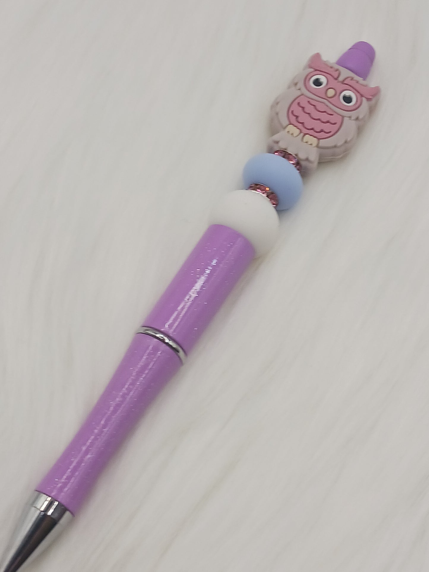 Purple owl silicone beaded pen