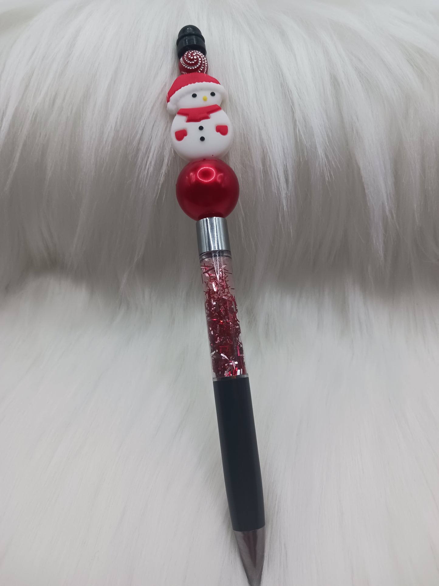 Snowman handmade beaded snow globe pen