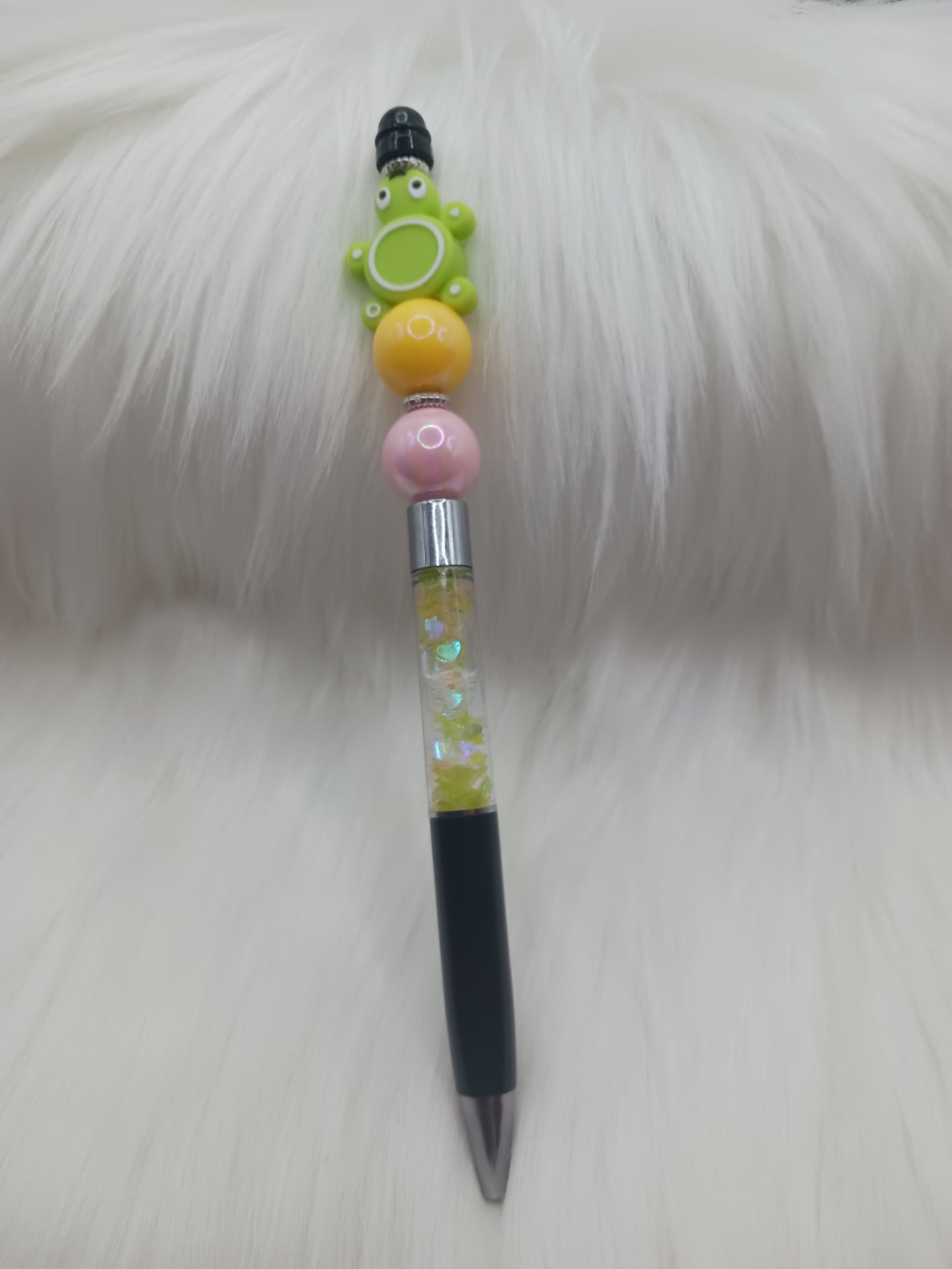 Silicone beaded turtle snow globe pen