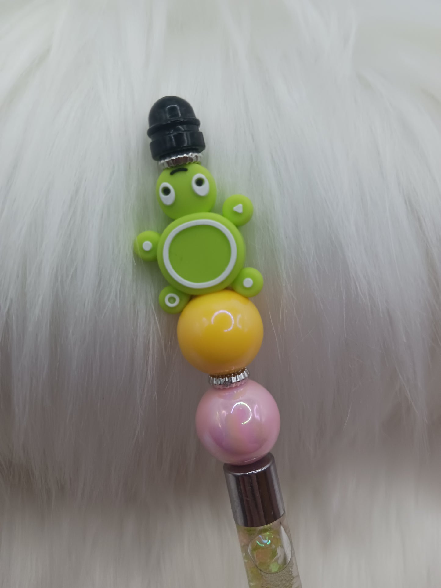 Silicone beaded turtle snow globe pen