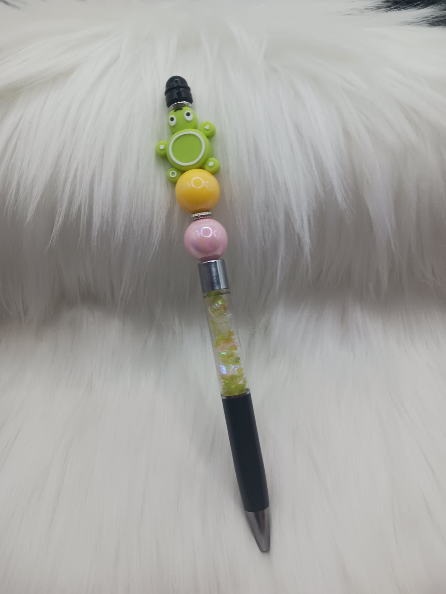 Silicone beaded turtle snow globe pen