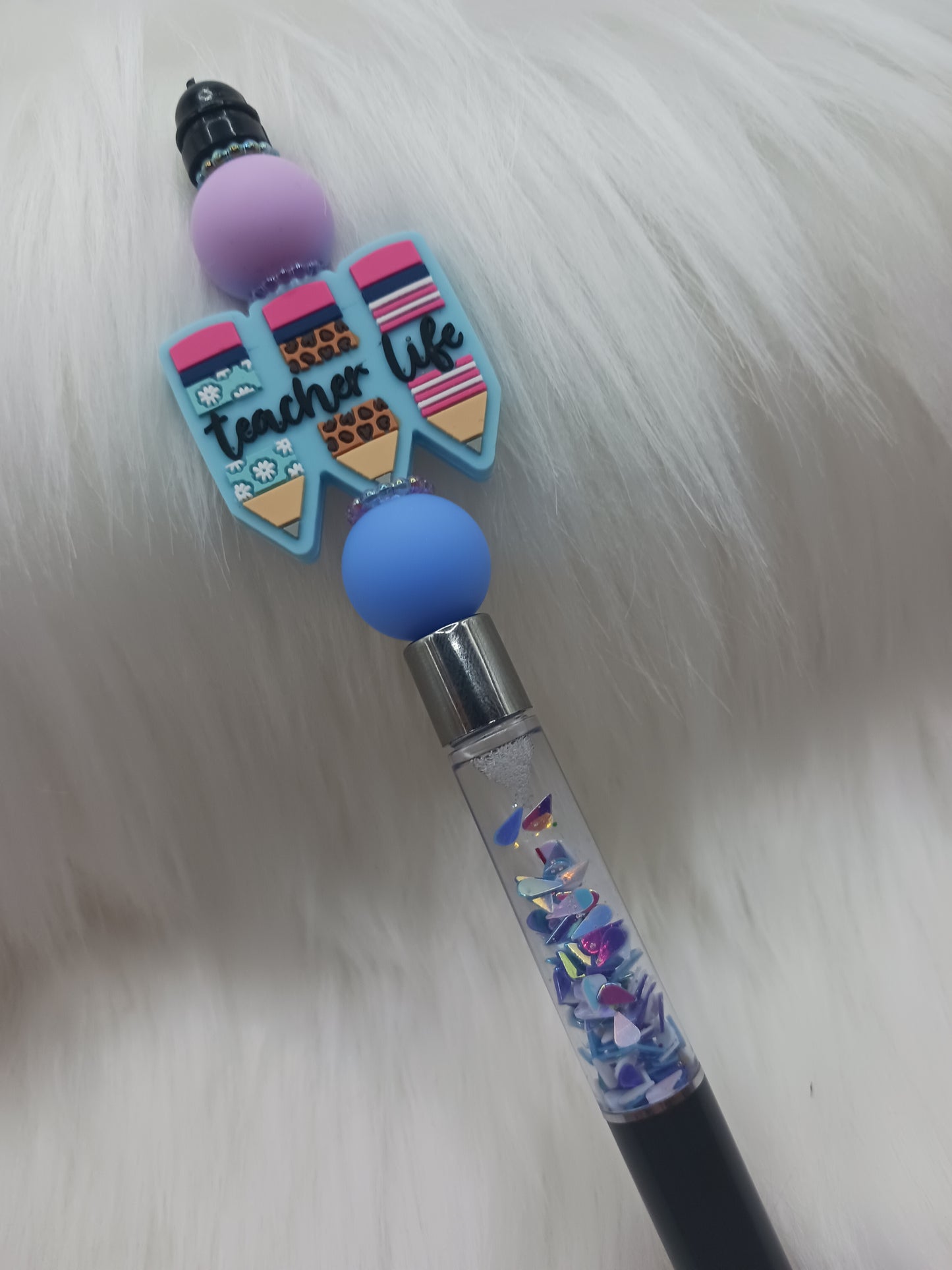 Teacher life silicone beaded snow globe pen