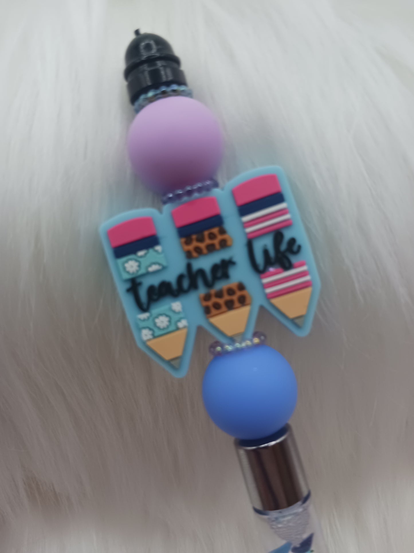 Teacher life silicone beaded snow globe pen