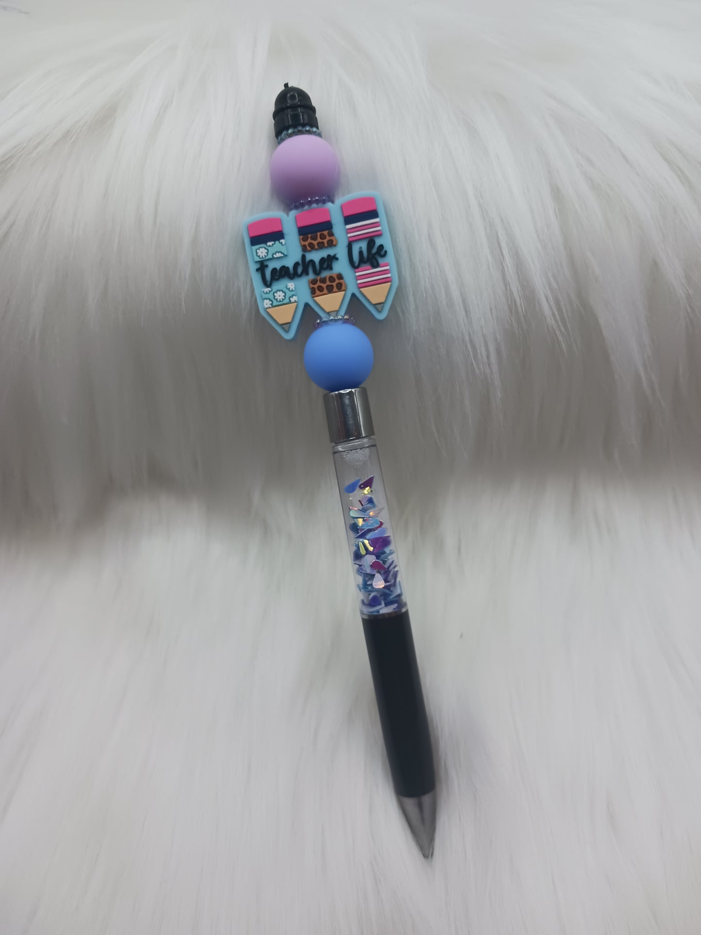 Teacher life silicone beaded snow globe pen