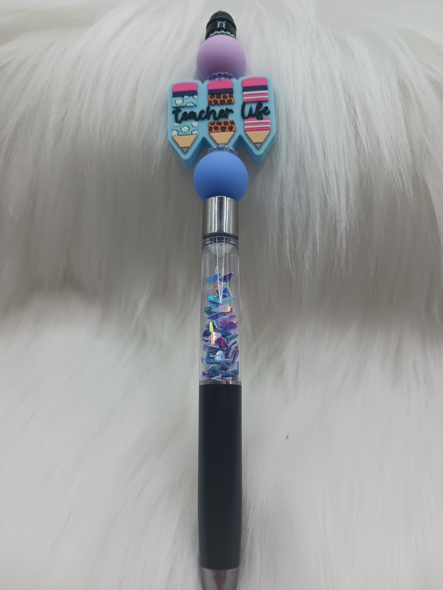 Teacher life silicone beaded snow globe pen