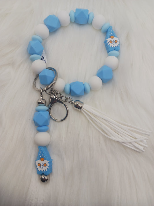 Blue gnome silicone beaded Wristlet and keychain set