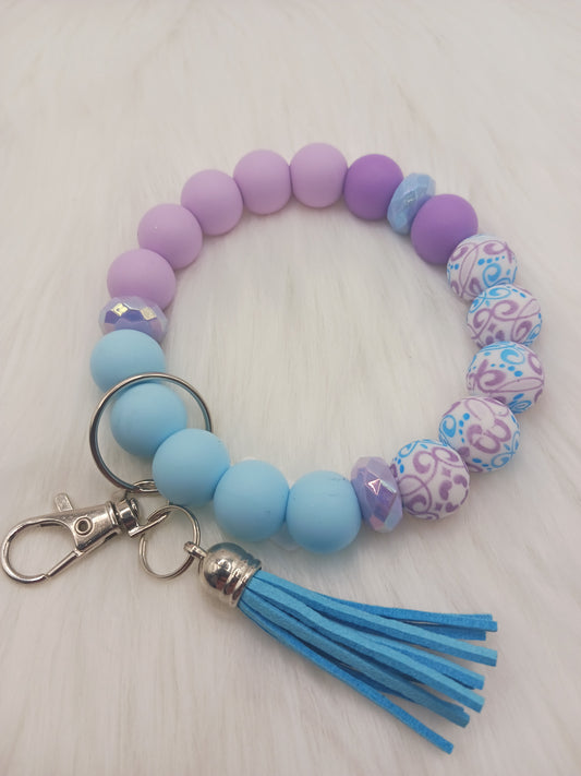 Blue and purple pattern silicone beaded Wristlet