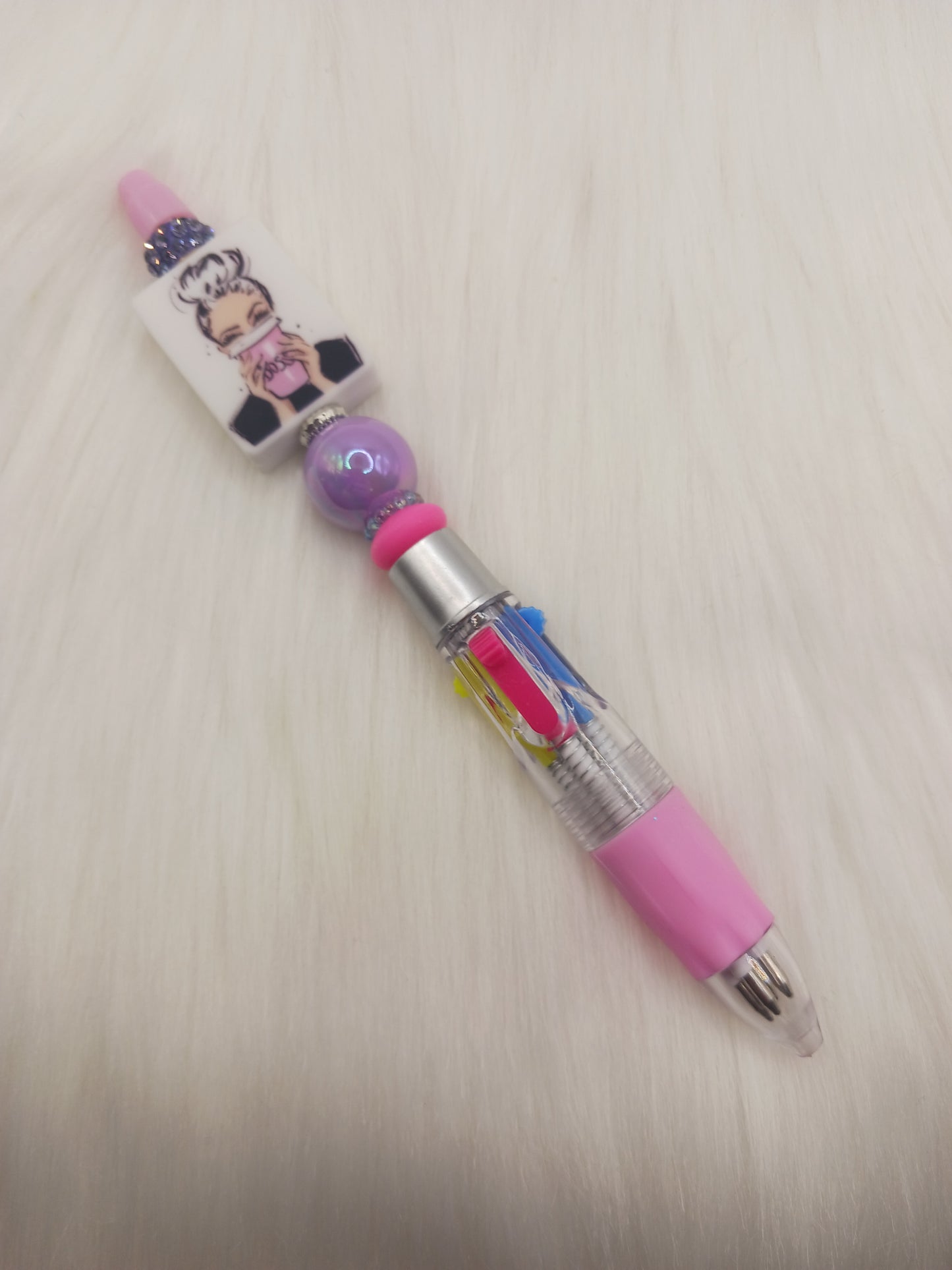 Girl boss multi-colored ink beaded pen