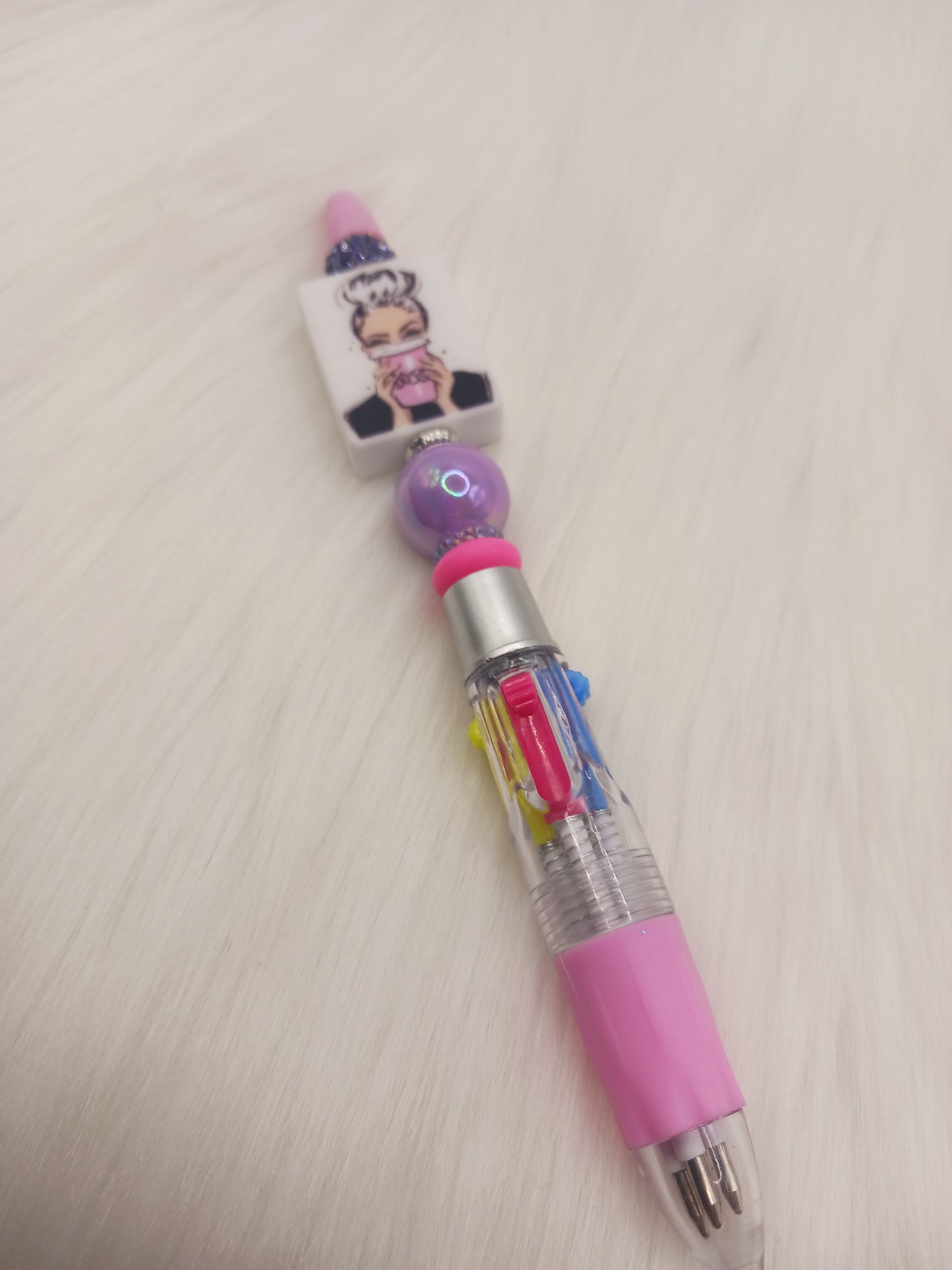 Girl boss multi-colored ink beaded pen