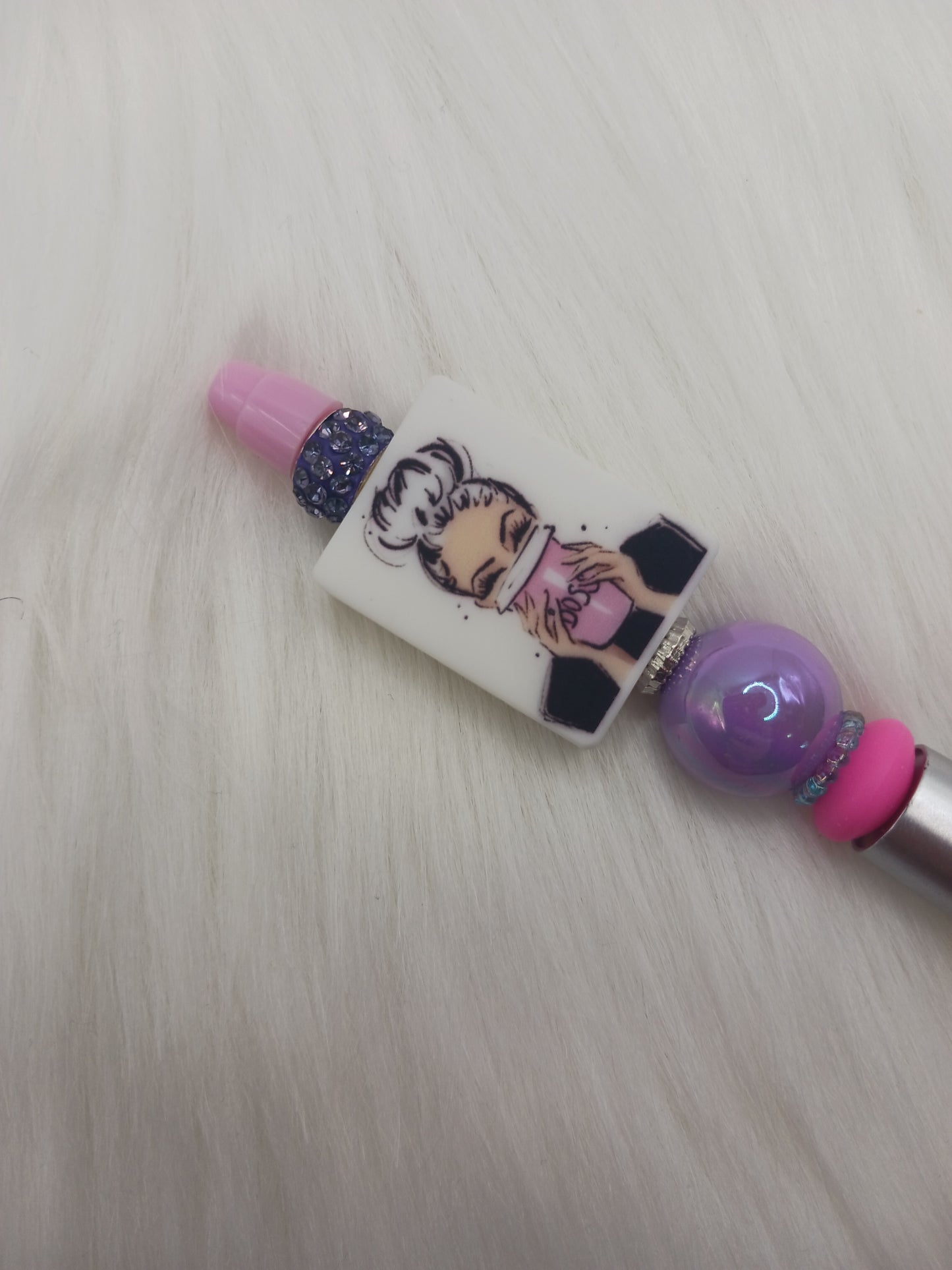 Girl boss multi-colored ink beaded pen