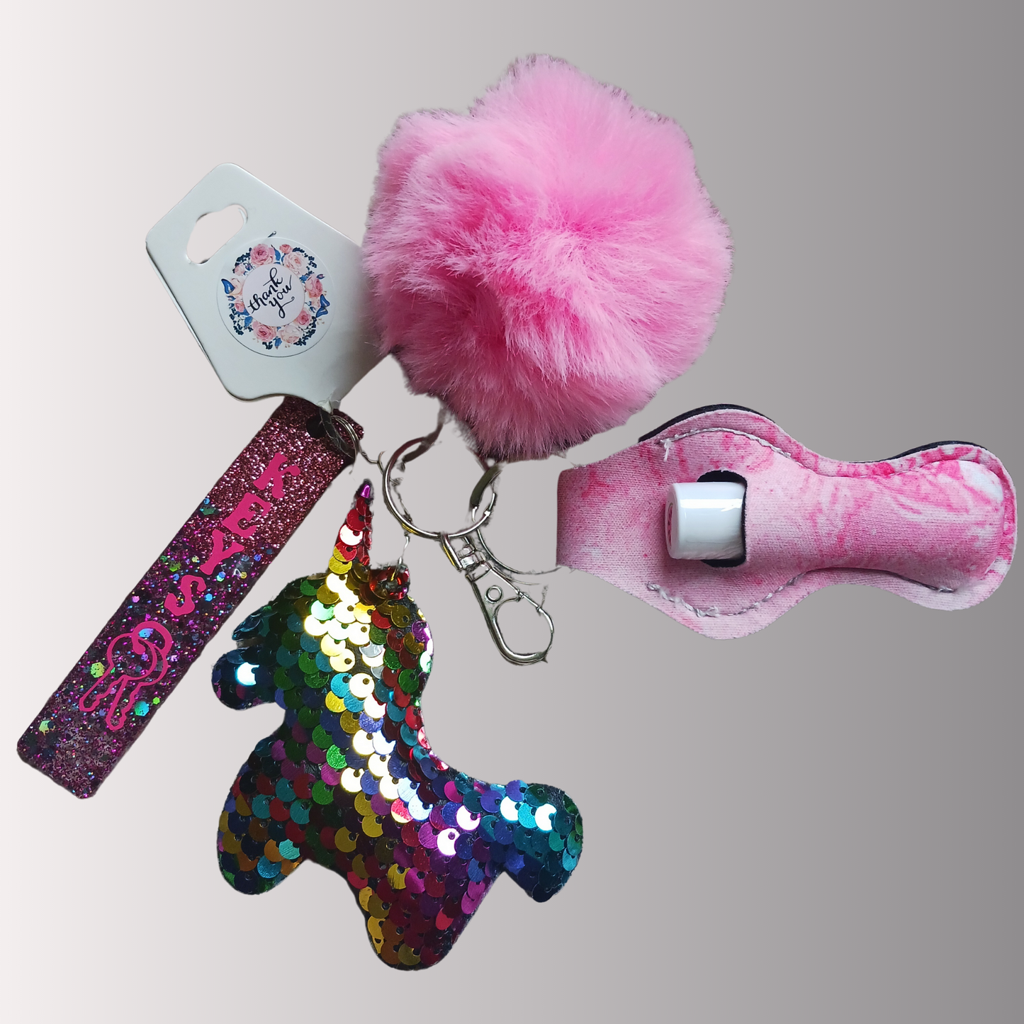 Rainbow unicorn keychain set