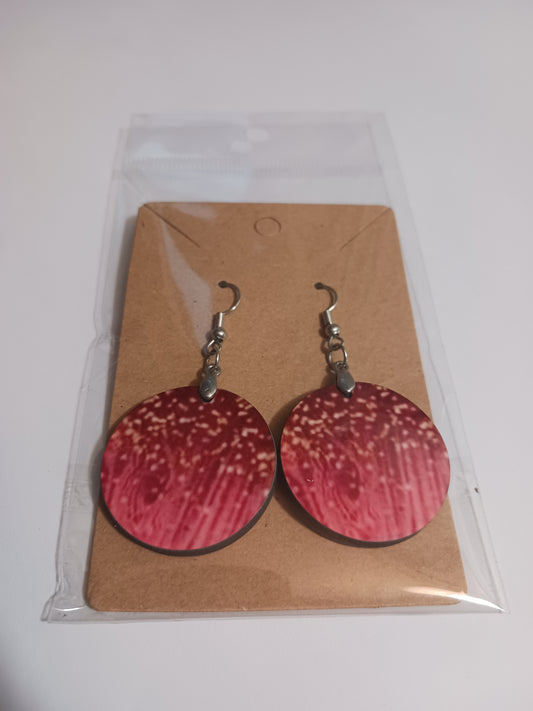 Red glitter woodgrain round earrings