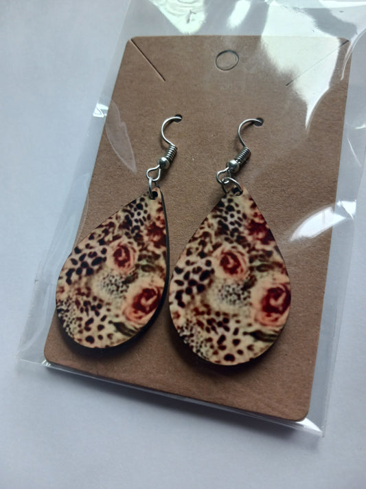 Animal print rose earrings