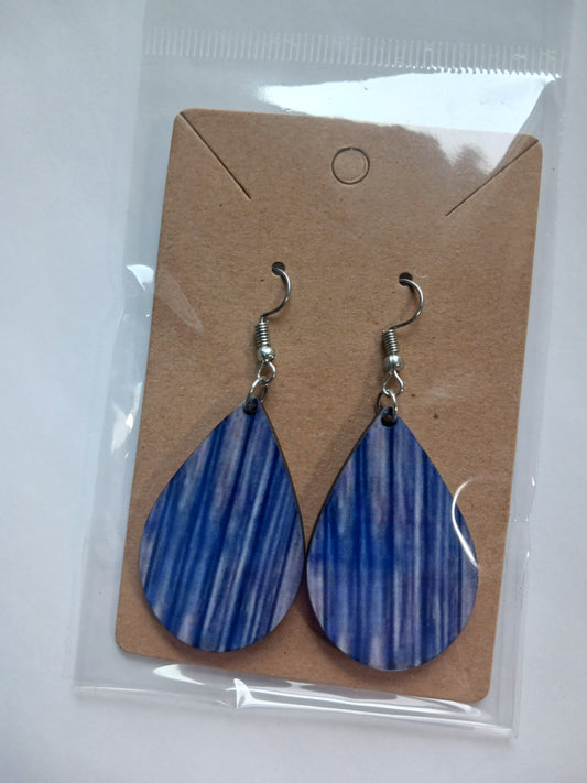 Blue wood plank earrings