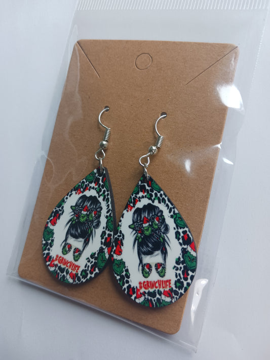 Green Christmas life earrings