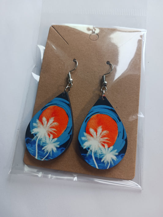 Orange sunset palm earrings