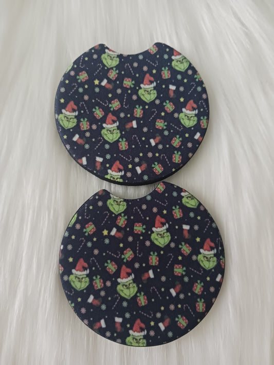 Mini green guy head car coasters