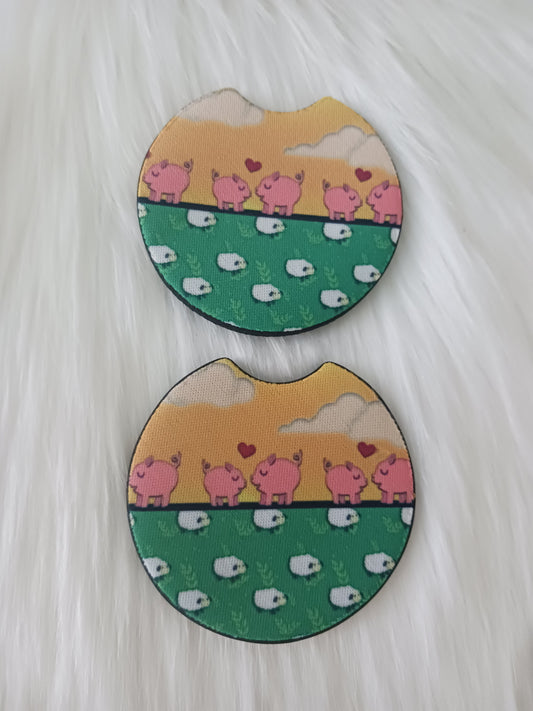 Sheep and piggy car coasters