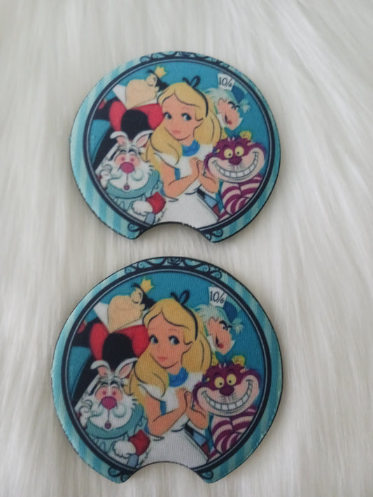 Girl in wonderland car coasters