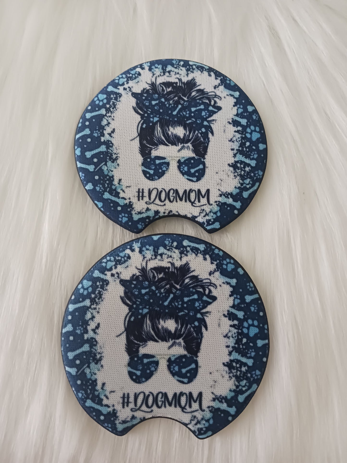 Blue dog Mom car coasters