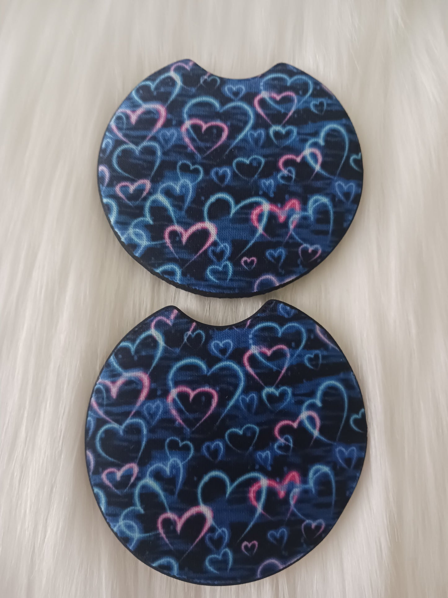 Pink blue heart design car coasters