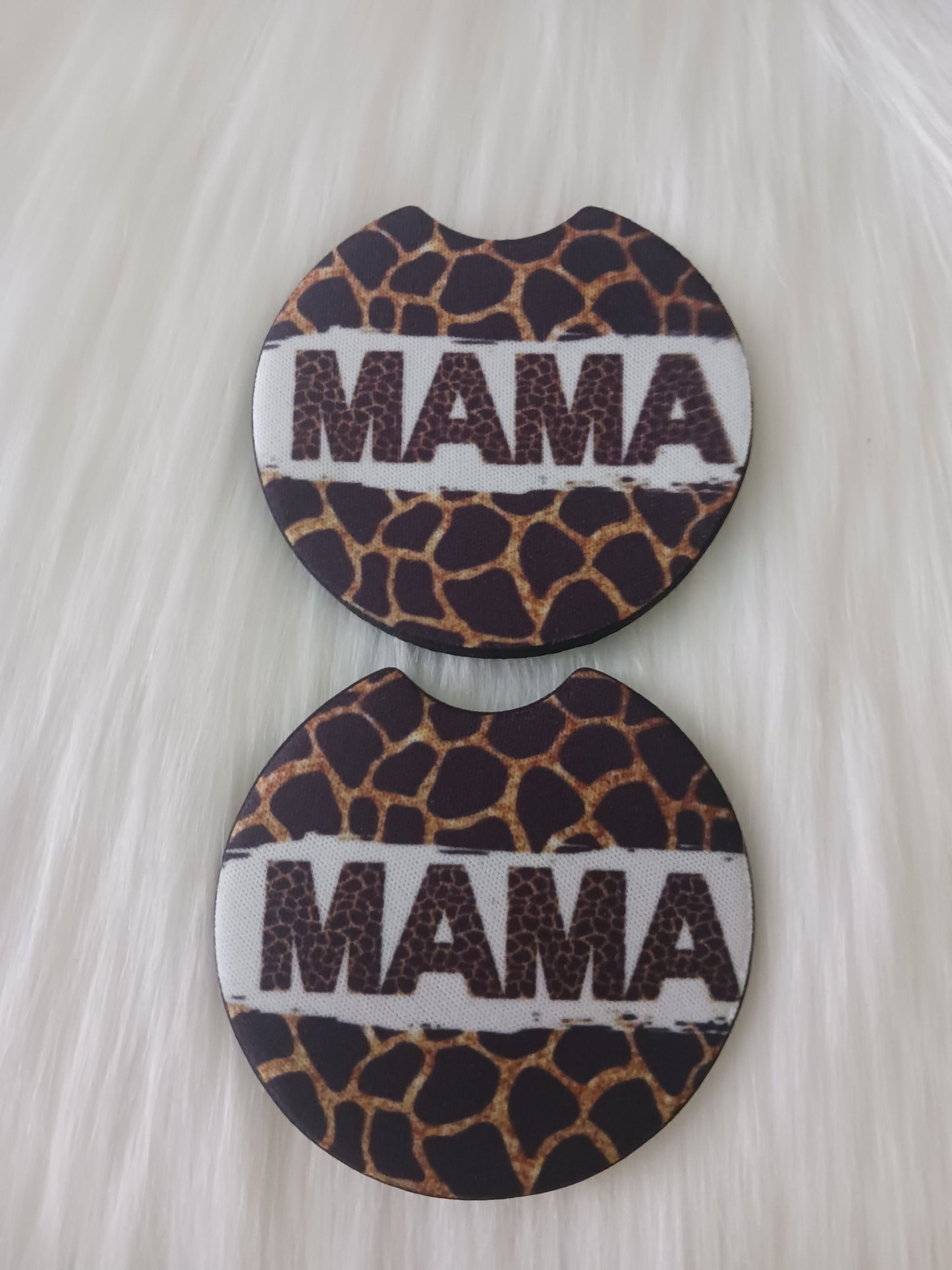 Mama giraffe print car coasters