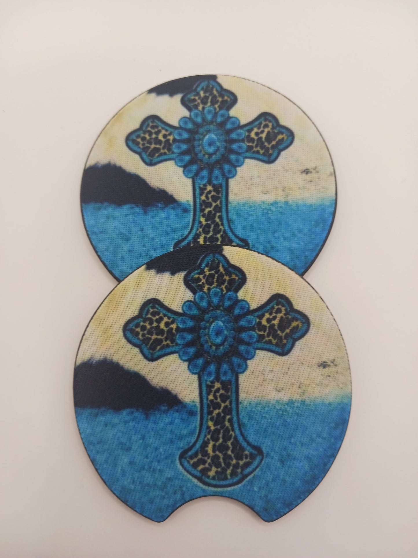 Turquoise cross car coasters