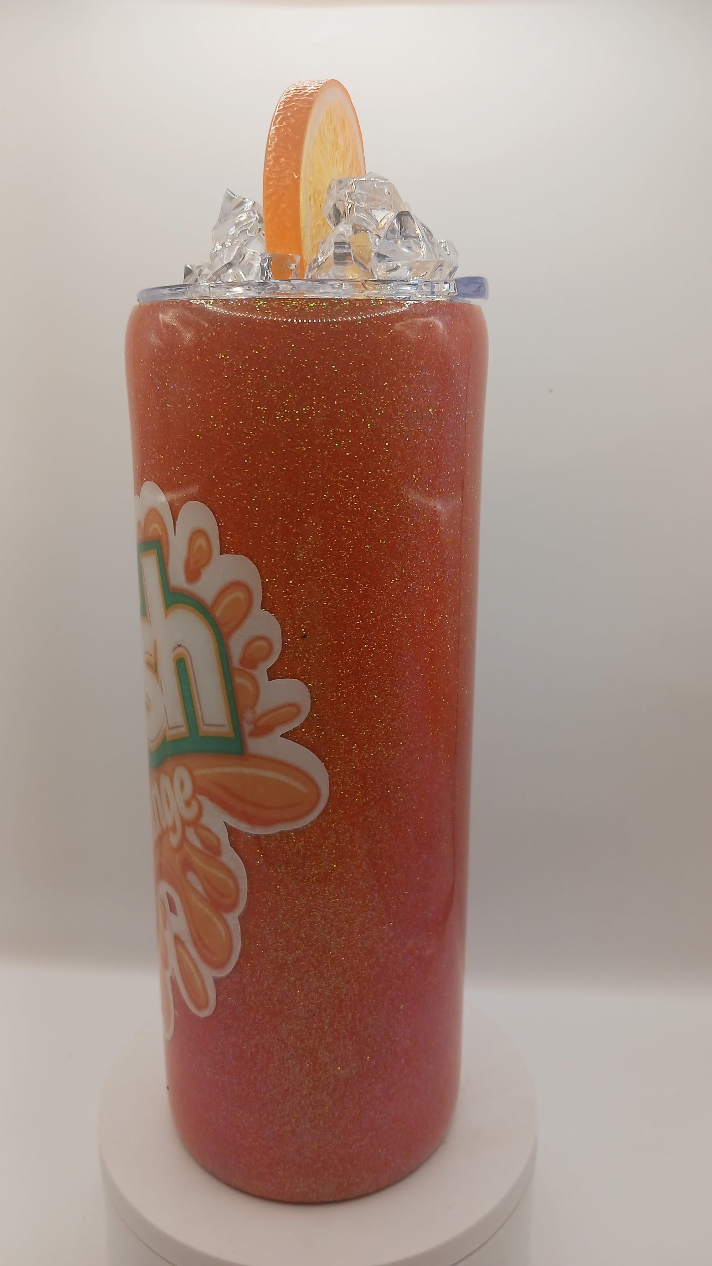 Orange soda 20 oz epoxy glitter tumbler and ice topper lid