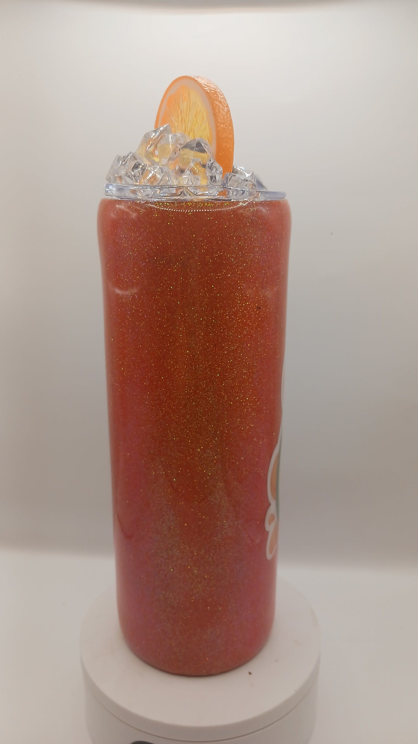 Orange soda 20 oz epoxy glitter tumbler and ice topper lid