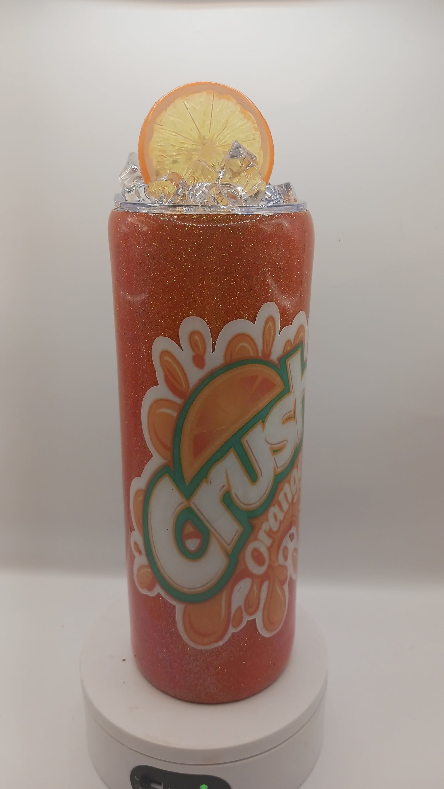 Orange soda 20 oz epoxy glitter tumbler and ice topper lid