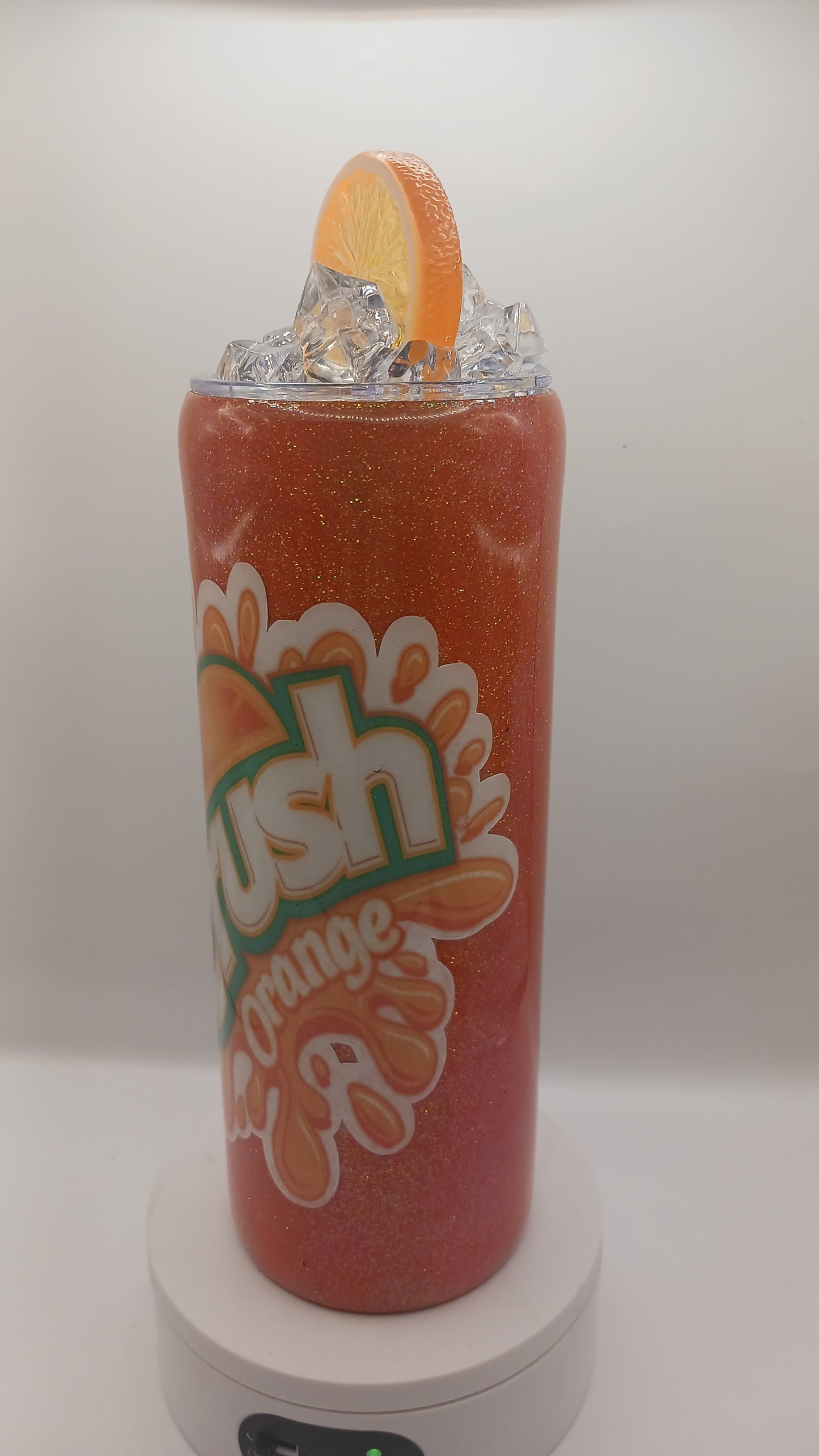 Orange soda 20 oz epoxy glitter tumbler and ice topper lid