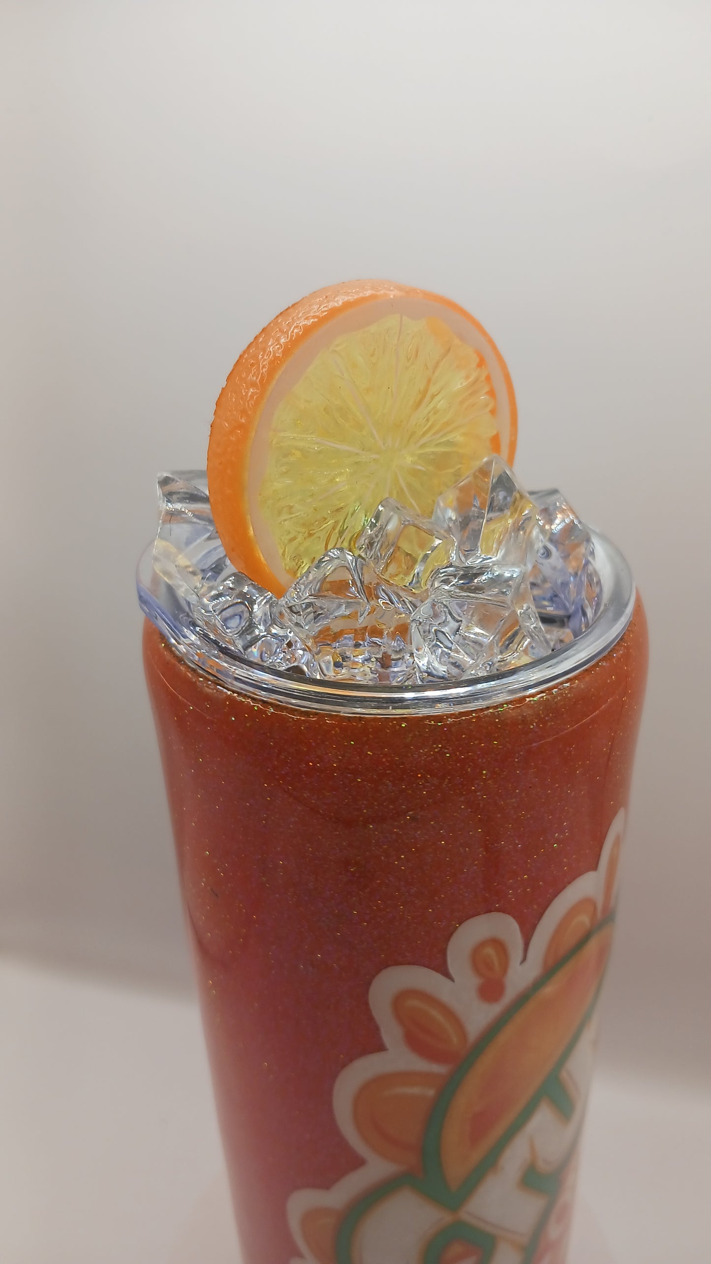 Orange soda 20 oz epoxy glitter tumbler and ice topper lid