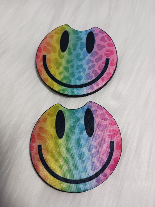 Colorful print smile car coasters