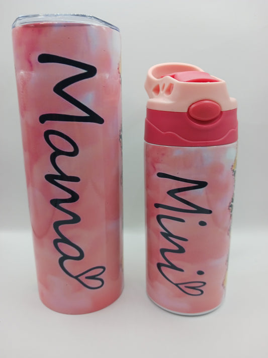 Pink mama and mini sunflower tumbler set