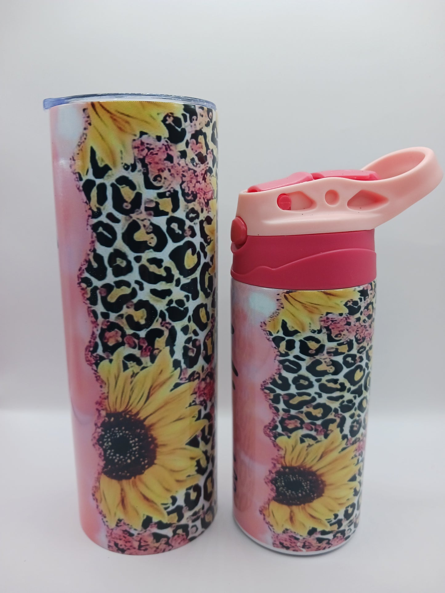 Pink mama and mini sunflower tumbler set