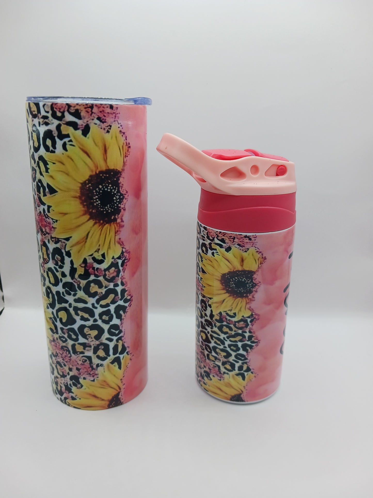 Pink mama and mini sunflower tumbler set